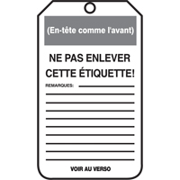 &eacute;tiquettes de verrouillage, Papier cartonn&eacute;, 3-1/8" la x 5-7/8" h, Français Toolneeds Inc.