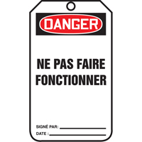 &eacute;tiquettes de verrouillage, Plastique, 3-3/8" la x 5-7/8" h, Français Toolneeds Inc.