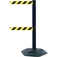 Poteau robuste &agrave; ligne double, Plastique, 38" h, Ruban Noir/Jaune, Longueur du ruban 7,5' Toolneeds Inc.