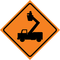 Man in Elevated Bucket Roll-Up Traffic Sign, 29-1/2" x 29-1/2", Vinyl, Pictogram Toolneeds Inc.