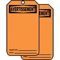 Safety Tags, Cardstock, 3-1/8" W x 5-7/8" H, French Toolneeds Inc.