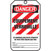 &eacute;tiquettes de verrouillage, Papier cartonn&eacute;, 3-3/8" la x 5-7/8" h, Français Toolneeds Inc.