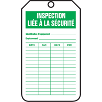 &eacute;tiquettes de s&eacute;curit&eacute; d'inspection et de contr&ocirc;le de l'&eacute;tat de l'&eacute;quipement, Papier cartonn&eacute;, 3-1/8" la x 5-7/8" h, Français Toolneeds Inc.