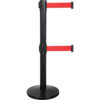 Dual Belt Crowd Control Barrier, Steel, 35" H, Red Tape, 7' Tape Length Toolneeds Inc.