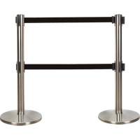 Dual Belt Crowd Control Barrier, Steel, 35" H, Black Tape, 7' Tape Length Toolneeds Inc.