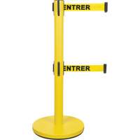 Dual Belt Crowd Control Barrier, Steel, 35" H, Yellow Tape, 7' Tape Length Toolneeds Inc.