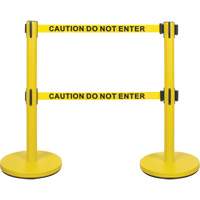 Dual Belt Crowd Control Barrier, Steel, 35" H, Yellow Tape, 7' Tape Length Toolneeds Inc.