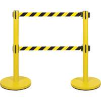 Dual Belt Crowd Control Barrier, Steel, 35" H, Black/Yellow Tape, 7' Tape Length Toolneeds Inc.