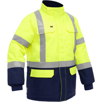 Manteau pour le froid extr&ecirc;me avec bas bleu marin et X au dos Bisley, Polyester, Jaune lime haute visibilit&eacute;, Petit Toolneeds Inc.