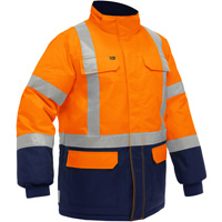 Manteau pour le froid extr&ecirc;me avec bas bleu marin et X au dos Bisley, Polyester, Orange haute visibilit&eacute;, Petit Toolneeds Inc.