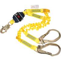 Twin-Leg Stretch Web Shock-Absorbing Lanyard, 6', Rebar Hook Center, Snap Hook Leg Ends Toolneeds Inc.
