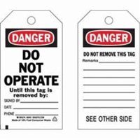Self-Laminating Safety Tags, Polyester, 3" W x 5-3/4" H, English Toolneeds Inc.