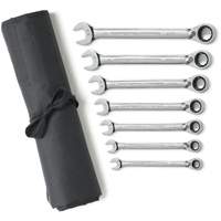 72-Tooth 12 Point Reversible Ratcheting SAE Wrench Set with Tool Roll, Combination, 7 Pieces, Imperial Toolneeds Inc.
