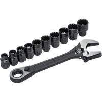 11-Piece Pass-Thru X6 Adjustable Wrench & Spline Socket Set, 13" L, 2-27/50" Max Width, Black Phosphate Toolneeds Inc.
