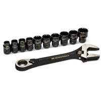 11-Piece Pass-Thru Adjustable Wrench Set, 8" L, 1-1/8" Max Width, Chrome/Polished Toolneeds Inc.