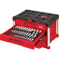 242-Piece 1/4”, 3/8” & 1/2” Drive Metric & SAE Ratchet & Socket Set with PACKOUT 4-Drawer Tool Box, 16-3/10" x 22-1/5" x 14-3/10", Black/Red Toolneeds Inc.