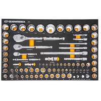 Jeu d'outils SAE/m&eacute;triques pour m&eacute;canicien &agrave; 90 dents 1/4", 3/8" & 1/2" avec plateau de rangement en mousse Toolneeds Inc.