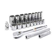 12 Point SAE Mechanics Tool Set, 22 Pcs, 3/8" Drive Size, Deep Toolneeds Inc.