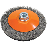 Brosse soucoupe &agrave; fils nou&eacute;s torsad&eacute;s, Dia. 5", Fils 0,02", Arbre 5/8"-11, Acier Toolneeds Inc.