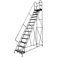 Deep Top Step Rolling Ladder, 14 Steps, 24" Step Width, 140" Platform Height, Steel Toolneeds Inc.