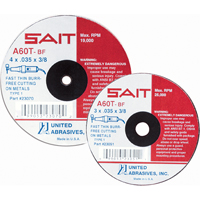 Cut-Off Wheel, 4" x 0.045", 5/8" Arbor, Type 27, Aluminum Oxide, 13500 RPM Toolneeds Inc.