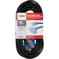 All-Rubber Extension Cord, Outdoor, SJOOW, 12/3 AWG, 15 A, 3 Outlet(s), 50' Toolneeds Inc.