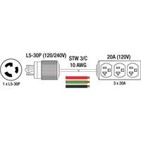 Generator Extension Cord with Tritap, STW, 10 AWG, 3 Outlet(s), 25' Toolneeds Inc.